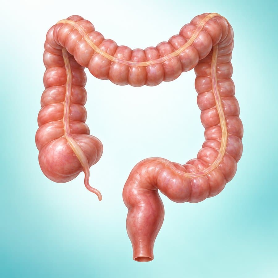 Anatomical illustration of the large intestine, colon and rectum