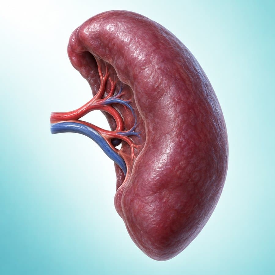 Anatomical illustration of the spleen with its blood vessels